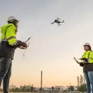 Team,Of,Engineer,Specialists,Pilot,Drone,On,Construction,Site.,Architectural